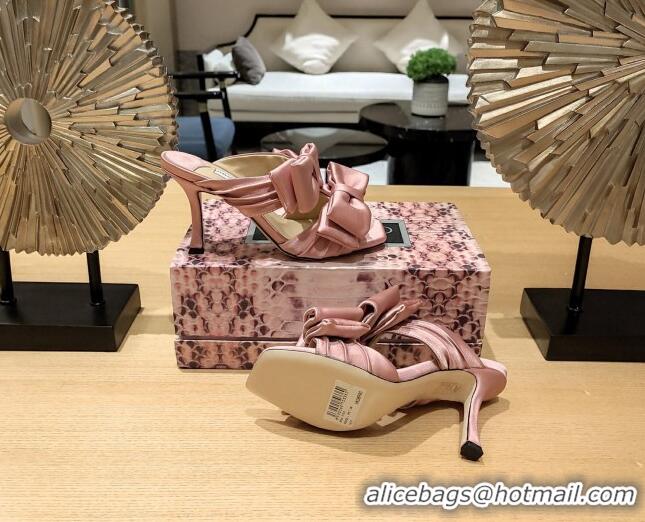 Pretty Style Jimmy Choo Flaca Silk High Heel Sandals with Double Bow 8.5cm Light Pink 022856