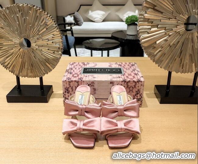 Pretty Style Jimmy Choo Flaca Silk High Heel Sandals with Double Bow 8.5cm Light Pink 022856