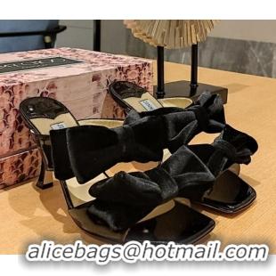 Top Grade Jimmy Choo Flaca Silk High Heel Sandals with Double Bow 8.5cm Black 022857