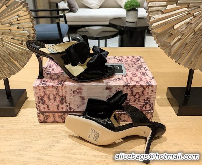 Top Grade Jimmy Choo Flaca Silk High Heel Sandals with Double Bow 8.5cm Black 022857