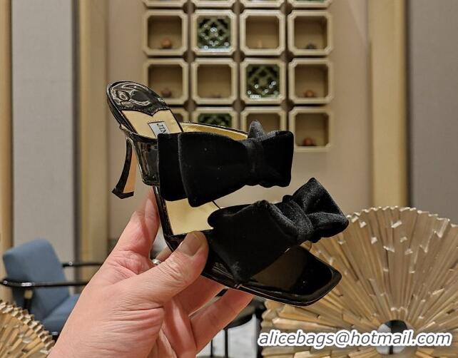 Top Grade Jimmy Choo Flaca Silk High Heel Sandals with Double Bow 8.5cm Black 022857