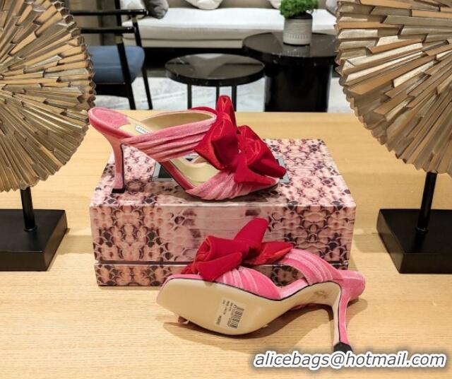 Shop Cheap Jimmy Choo Flaca Velvet High Heel Sandals with Double Bow 8.5cm Pink/Red 022858