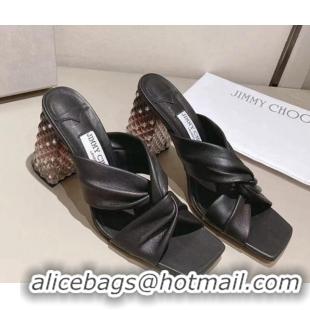 Shop Duplicate Jimmy Choo Ibyrelle Lambskin Cross Strap Slide Sandals 8.5cm Black 022861