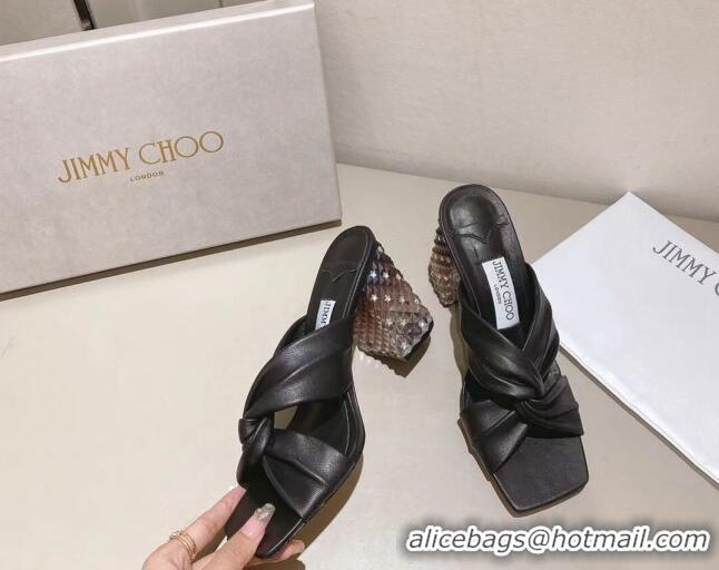 Shop Duplicate Jimmy Choo Ibyrelle Lambskin Cross Strap Slide Sandals 8.5cm Black 022861