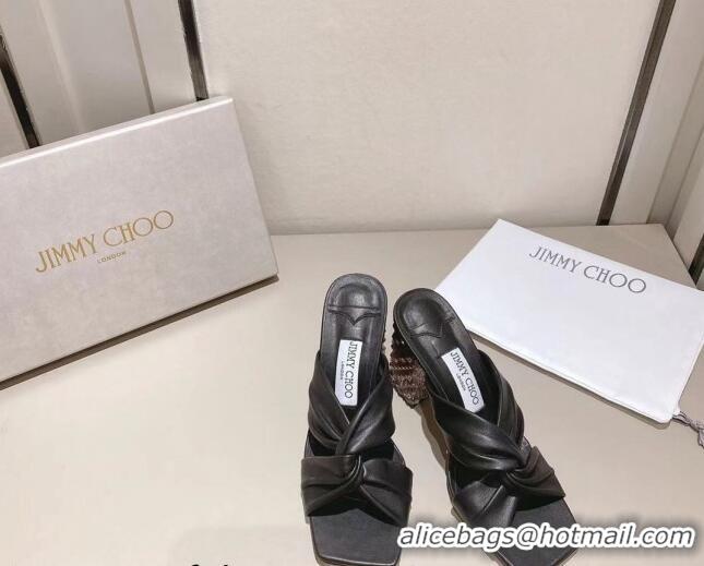 Shop Duplicate Jimmy Choo Ibyrelle Lambskin Cross Strap Slide Sandals 8.5cm Black 022861