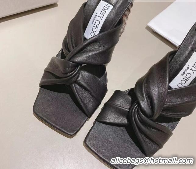 Shop Duplicate Jimmy Choo Ibyrelle Lambskin Cross Strap Slide Sandals 8.5cm Black 022861