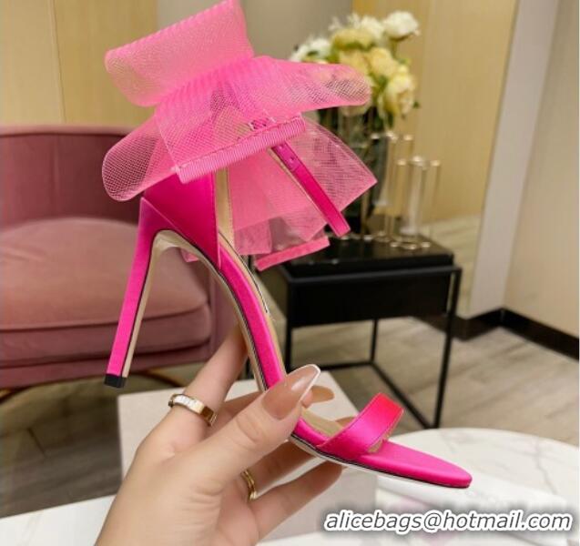 Unique Style Jimmy Choo Aveline Silk High Heel Sandals with Large Mesh Bow Pink 022862