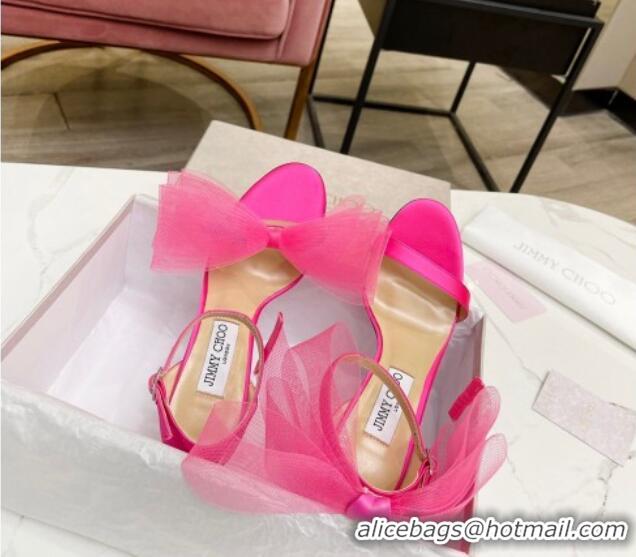 Unique Style Jimmy Choo Aveline Silk High Heel Sandals with Large Mesh Bow Pink 022862