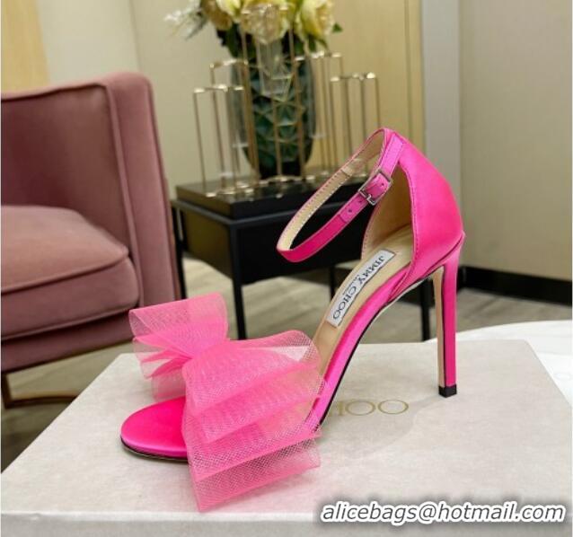 Unique Style Jimmy Choo Aveline Silk High Heel Sandals with Large Mesh Bow Pink 022862