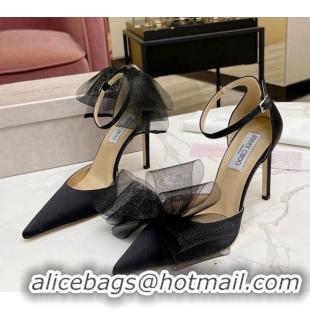 Good Product Jimmy Choo Aveline Silk High Heel Pumpss with Large Mesh Bow Black 022868