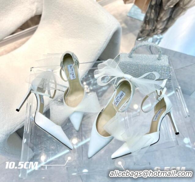 Buy Luxury Jimmy Choo Averly 100 Latte Pumps with Asymmetric Mesh Bows White 0302051