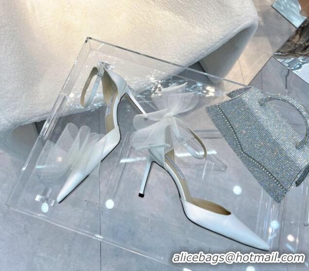 Buy Luxury Jimmy Choo Averly 100 Latte Pumps with Asymmetric Mesh Bows White 0302051