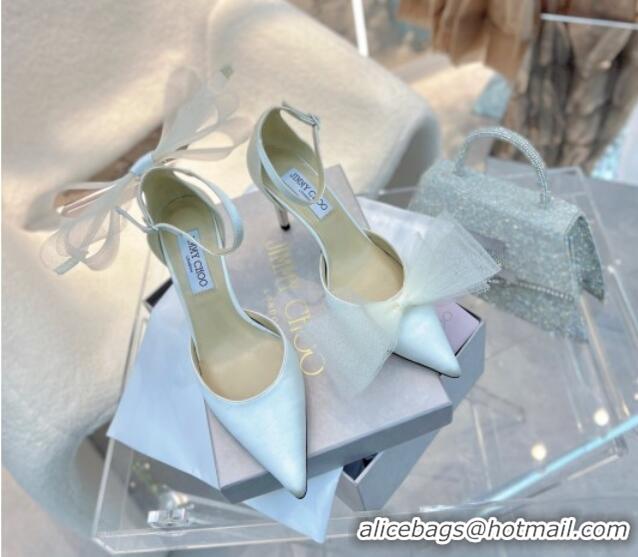 Buy Luxury Jimmy Choo Averly 100 Latte Pumps with Asymmetric Mesh Bows White 0302051