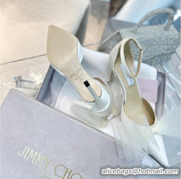 Buy Luxury Jimmy Choo Averly 100 Latte Pumps with Asymmetric Mesh Bows White 0302051