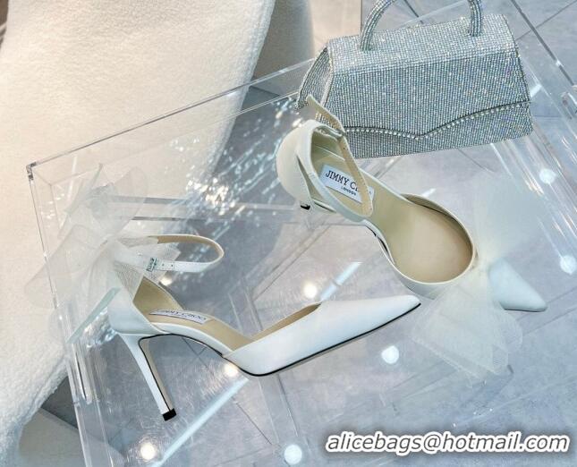 Buy Luxury Jimmy Choo Averly 100 Latte Pumps with Asymmetric Mesh Bows White 0302051