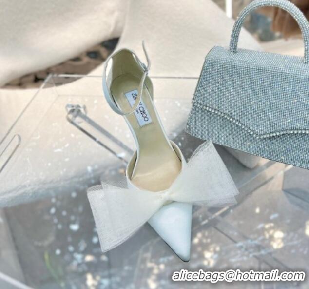 Buy Luxury Jimmy Choo Averly 100 Latte Pumps with Asymmetric Mesh Bows White 0302051