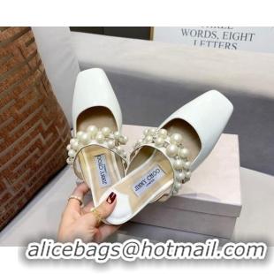 Purchase Jimmy Choo Amaya Flat Mules With Pearls 030339 White Calf Leather 