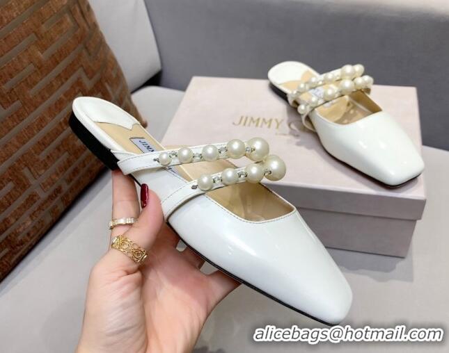 Purchase Jimmy Choo Amaya Flat Mules With Pearls 030339 White Calf Leather 