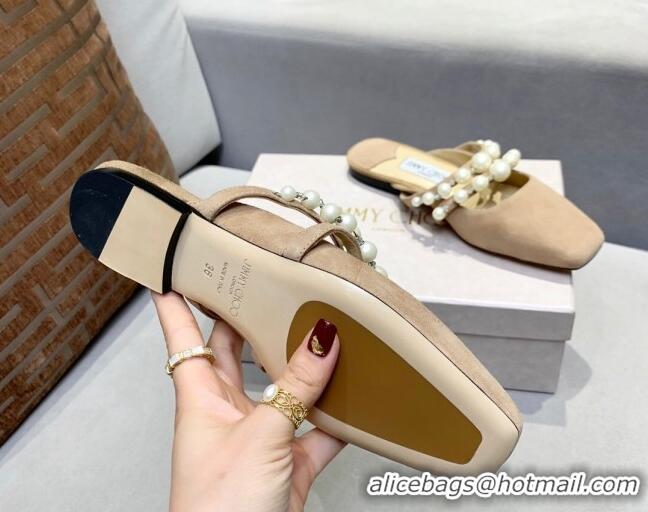 Durable Jimmy Choo Amaya Flat Mules With Pearls 030339 Beige Suede