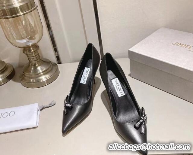 Cheap Price Jimmy Choo Romy Pumps 8.5cm in Black Nappa Leather with Bow 407104