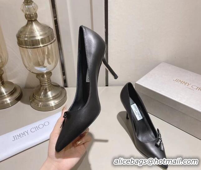 Cheap Price Jimmy Choo Romy Pumps 8.5cm in Black Nappa Leather with Bow 407104