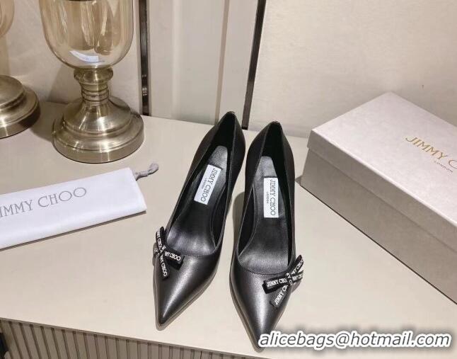 Cheap Price Jimmy Choo Romy Pumps 8.5cm in Black Nappa Leather with Bow 407104