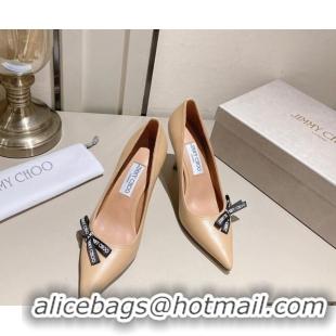 Low Price Jimmy Choo Romy Pumps 8.5cm in Nude Nappa Leather with Bow 407105