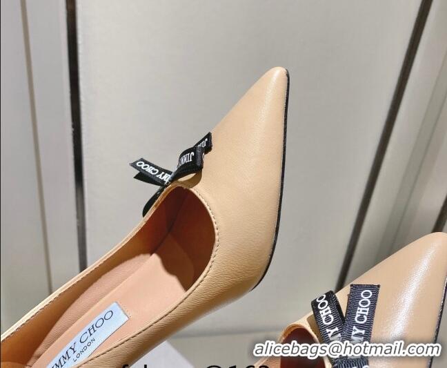 Low Price Jimmy Choo Romy Pumps 8.5cm in Nude Nappa Leather with Bow 407105