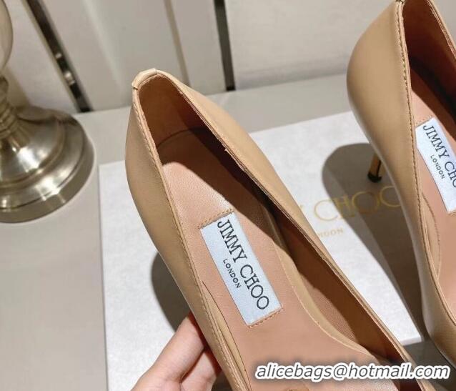 Low Price Jimmy Choo Romy Pumps 8.5cm in Nude Nappa Leather with Bow 407105