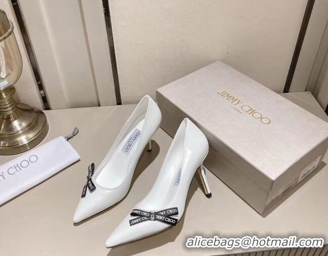 Low Cost Jimmy Choo Romy Pumps 8.5cm in Nappa Leather with Bow White 407106