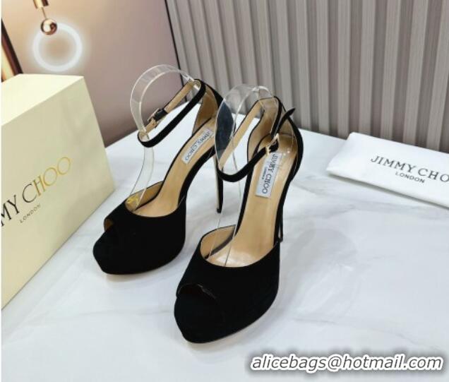 Best Grade Jimmy Choo Max Suede High Heel Platform Sandals 13.5cm Black 607100