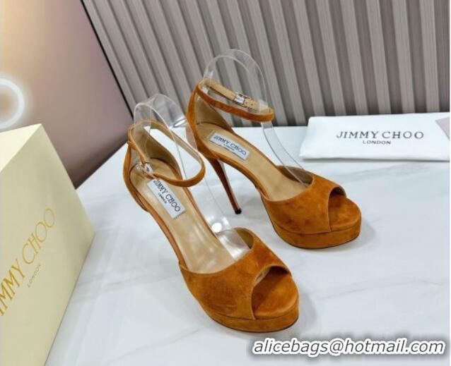 Trendy Design Jimmy Choo Max Suede High Heel Platform Sandals 13.5cm Brown 607101