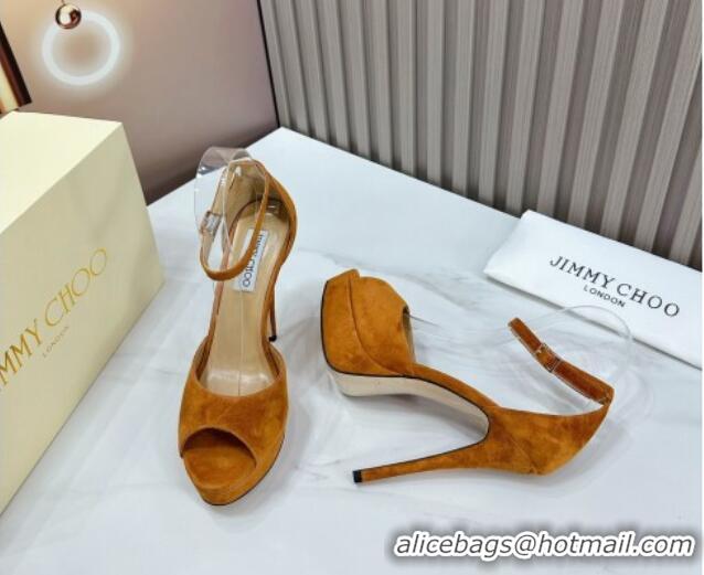 Trendy Design Jimmy Choo Max Suede High Heel Platform Sandals 13.5cm Brown 607101