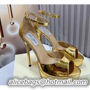 Luxury Discount Jimmy Choo Max Leather High Heel Platform Sandals 13.5cm Gold 607102