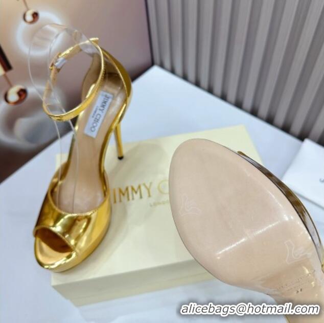 Luxury Discount Jimmy Choo Max Leather High Heel Platform Sandals 13.5cm Gold 607102