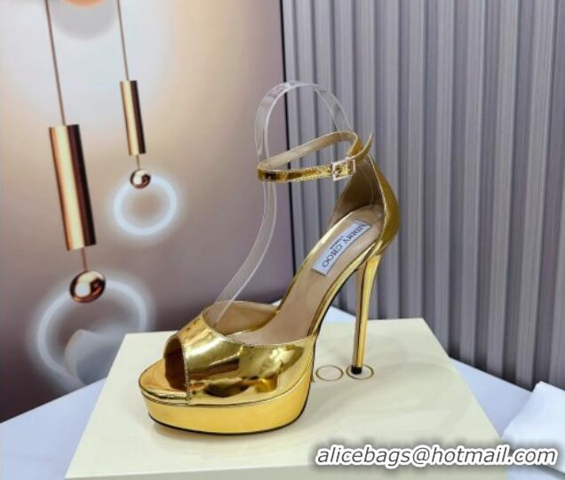 Luxury Discount Jimmy Choo Max Leather High Heel Platform Sandals 13.5cm Gold 607102