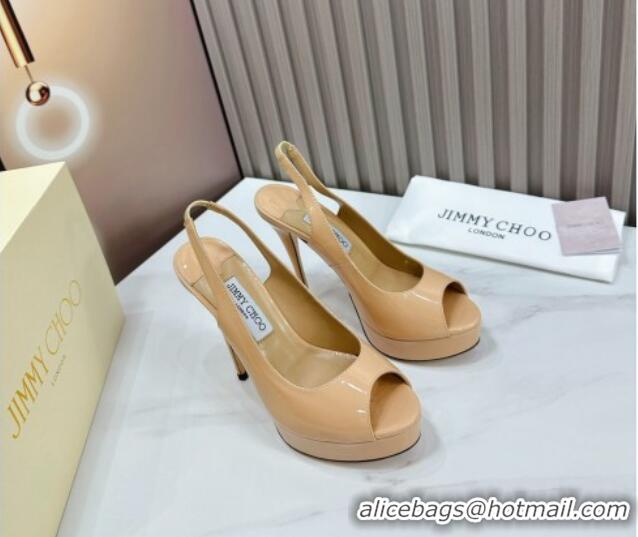 Hot Style Jimmy Choo Patent Leather High Heel Platform Sandals 13.5cm Nude 0607104