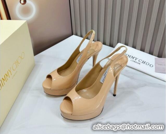 Hot Style Jimmy Choo Patent Leather High Heel Platform Sandals 13.5cm Nude 0607104