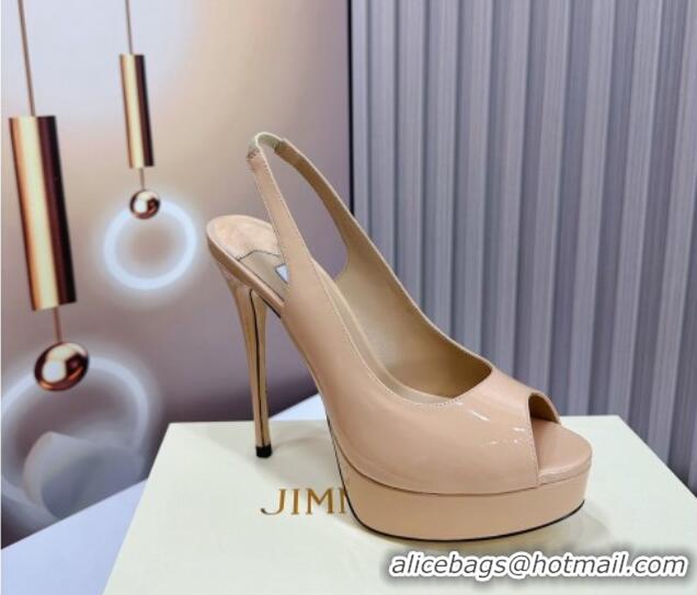 Hot Style Jimmy Choo Patent Leather High Heel Platform Sandals 13.5cm Nude 0607104