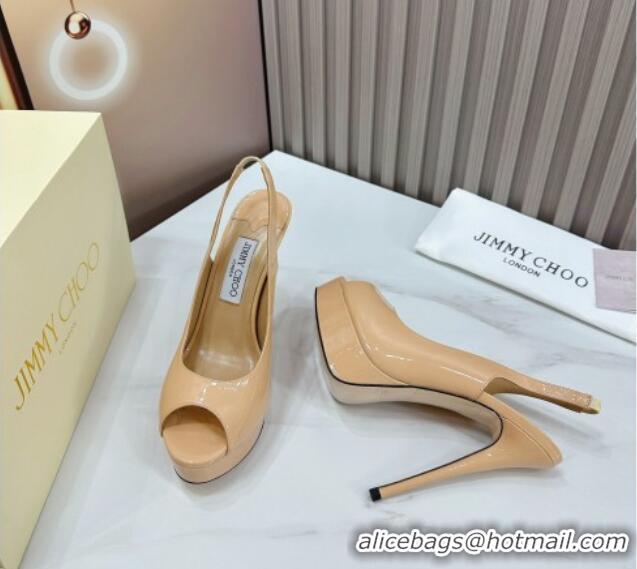 Hot Style Jimmy Choo Patent Leather High Heel Platform Sandals 13.5cm Nude 0607104