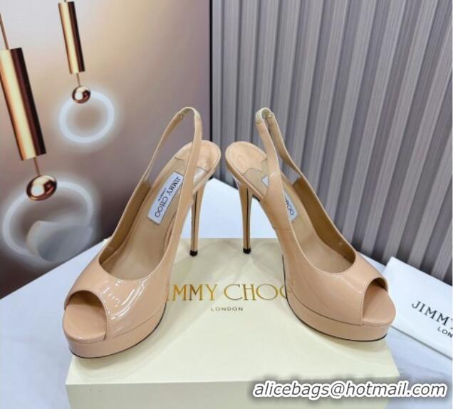 Hot Style Jimmy Choo Patent Leather High Heel Platform Sandals 13.5cm Nude 0607104