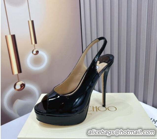 Sumptuous Jimmy Choo Patent Leather High Heel Platform Sandals 13.5cm Black 607105