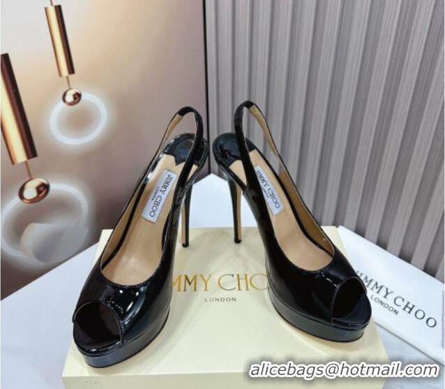 Sumptuous Jimmy Choo Patent Leather High Heel Platform Sandals 13.5cm Black 607105