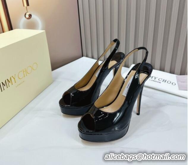 Sumptuous Jimmy Choo Patent Leather High Heel Platform Sandals 13.5cm Black 607105