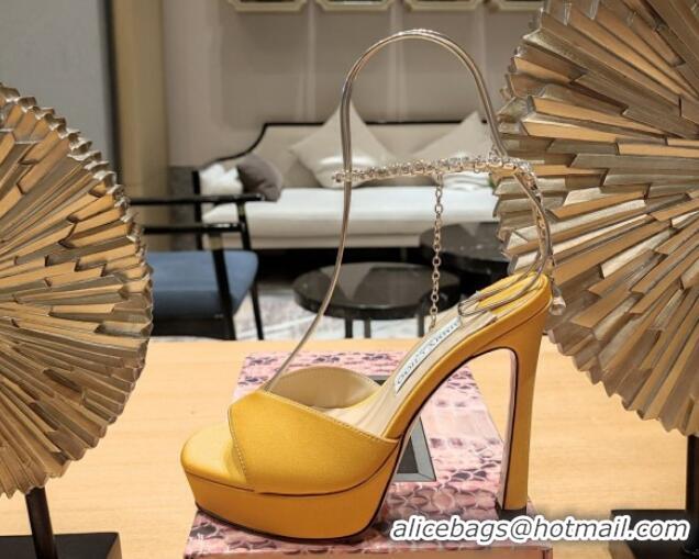 Grade Jimmy Choo Saeda Satin Platform Sandals 12cm Sunflower Yellow 0625056