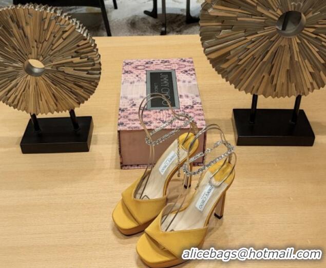 Grade Jimmy Choo Saeda Satin Platform Sandals 12cm Sunflower Yellow 0625056