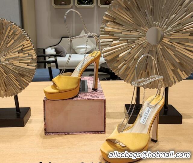 Grade Jimmy Choo Saeda Satin Platform Sandals 12cm Sunflower Yellow 0625056