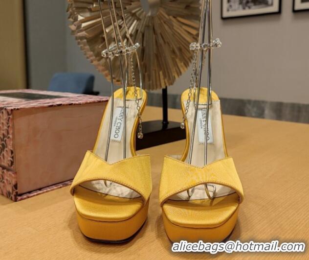 Grade Jimmy Choo Saeda Satin Platform Sandals 12cm Sunflower Yellow 0625056