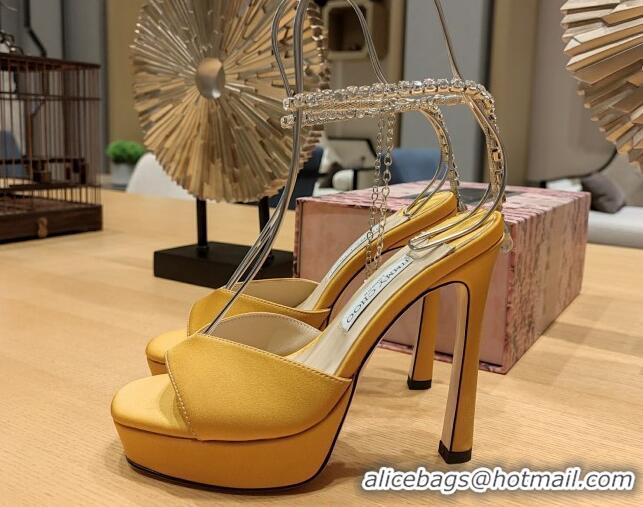 Grade Jimmy Choo Saeda Satin Platform Sandals 12cm Sunflower Yellow 0625056