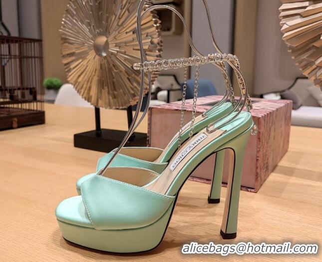 Luxury Cheap Jimmy Choo Saeda Satin Platform Sandals 12cm Light Green 625057